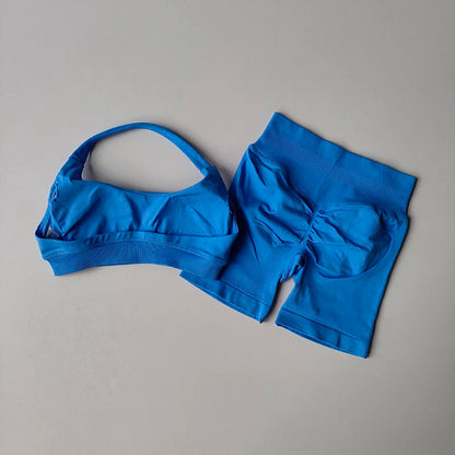 Women’s Sports Bra & Shorts Set – High Waist, Halter Back