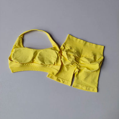 Women’s Sports Bra & Shorts Set – High Waist, Halter Back