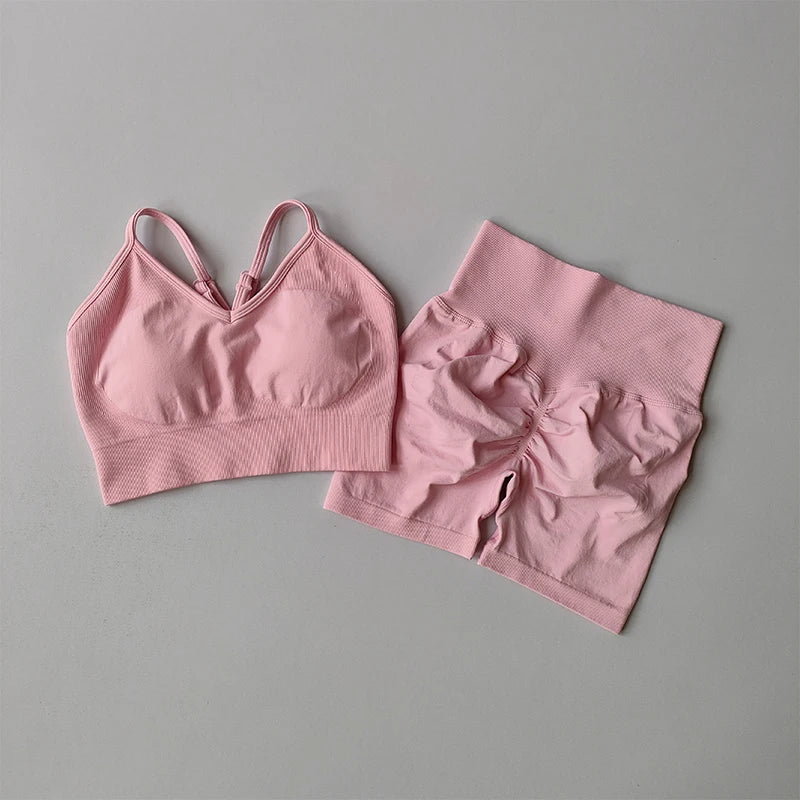 2PCS Butt Lifting Shorts & Sports Bra Set – Seamless Activewear