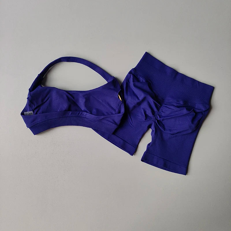 Women’s Sports Bra & Shorts Set – High Waist, Halter Back